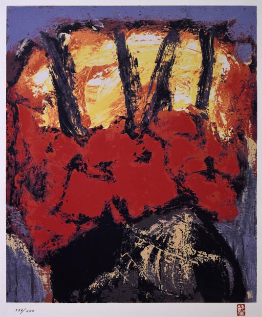 三岸節子「花ヴェロンにて」リトグラフ 作品全体拡大画像