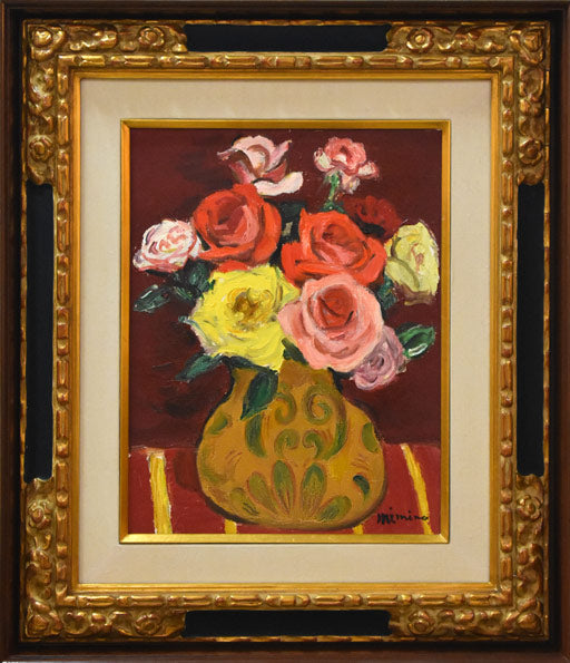 耳野卯三郎「薔薇」油絵・F6号