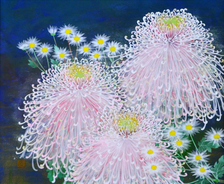 実沢真澄「菊花・絲」日本画・F8号 拡大部分