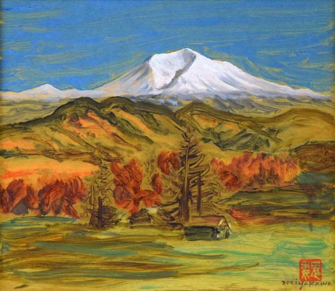 宮川魏「新雪旭岳」油絵・色紙 作品全体拡大画像