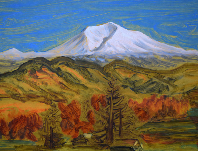 宮川魏「新雪旭岳」油絵・色紙 拡大画像1