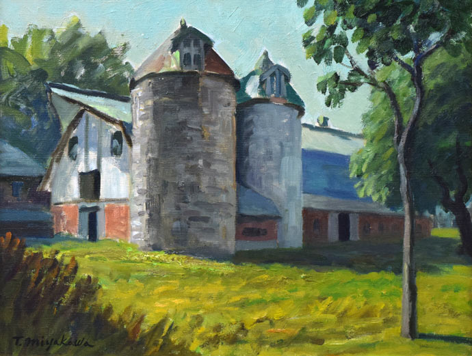 宮川魏「牧舎」油絵・F6号 作品全体拡大画像