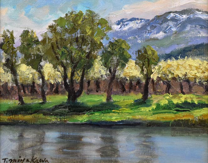 宮川魏「河岸の林檎園(余市町)」油絵・F3号 作品全体拡大画像