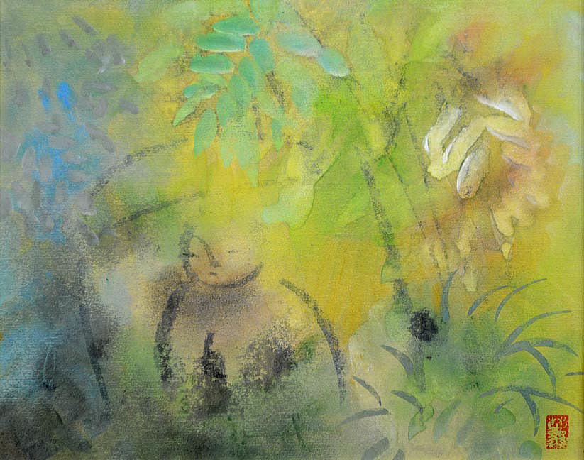 宮木薫「草むら」グワッシュ(不透明水彩画)・F3号 作品全体画像