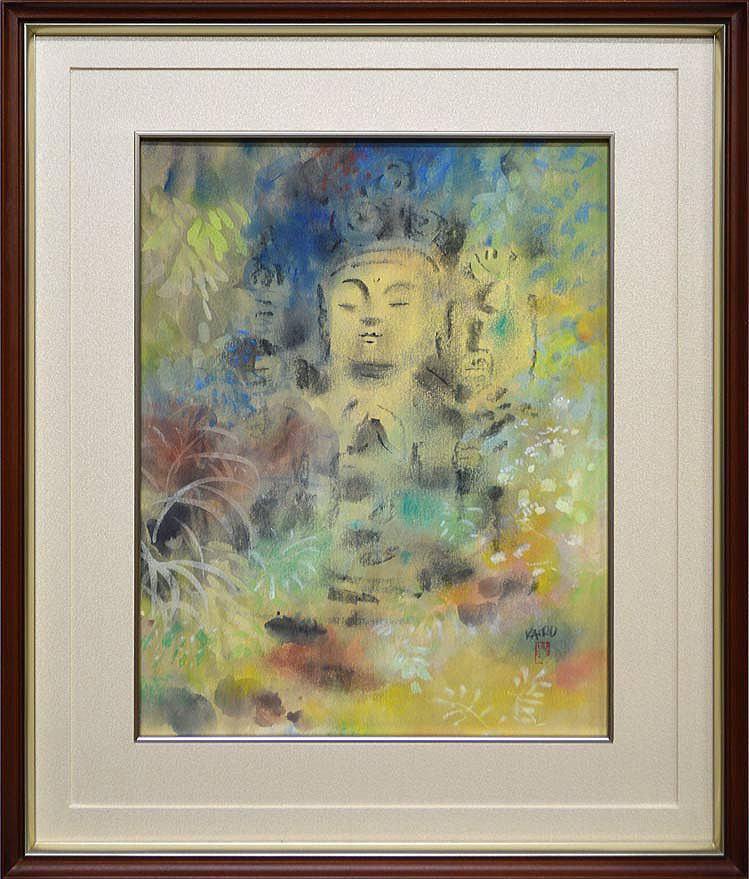 宮木薫「観音仏」水彩画(グワッシュ)・F6号