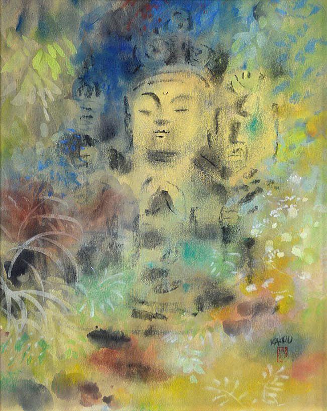 宮木薫「観音仏」水彩画(グワッシュ)・F6号 拡大部分