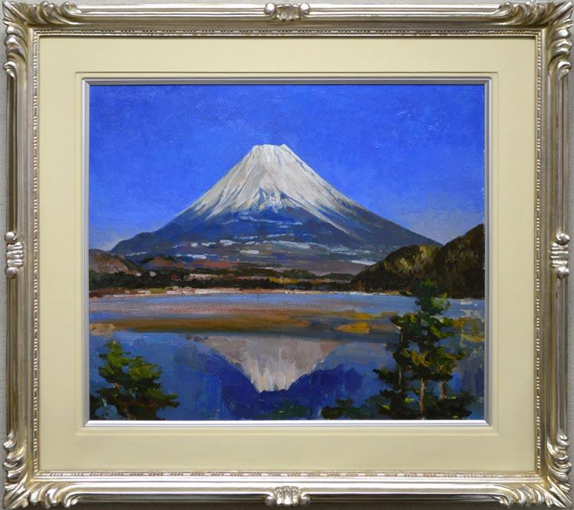 在庫有】 額装 絵画 パステル画 箱付 富士山が見える海辺 小島遊之作 ...