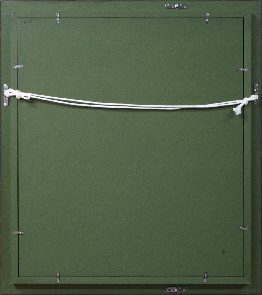 杢田たけを「不夜城・対話(おぼろ夜可愛花)」油絵・F10号 額縁裏側画像