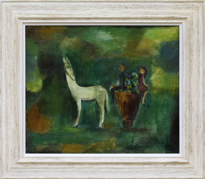 杢田たけを「花馬車」油絵・F8号