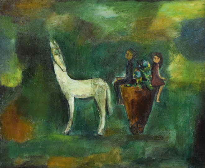 杢田たけを「花馬車」油絵・F8号 作品全体拡大画像