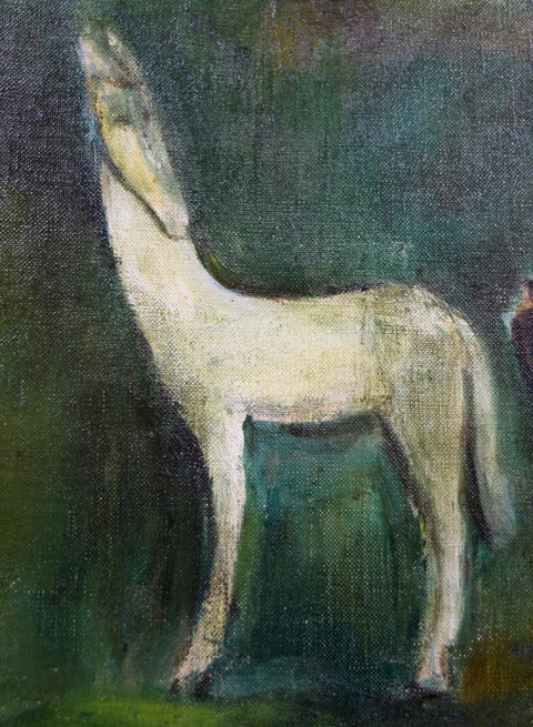 杢田たけを「花馬車」油絵・F8号 拡大画像1