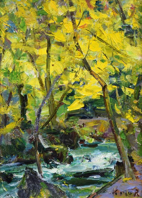 盛國春「秋の奥入瀬渓流」油絵・F4号 作品全体拡大画像