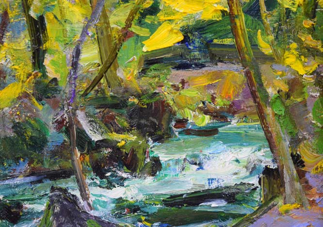 盛國春「秋の奥入瀬渓流」油絵・F4号 拡大画像2