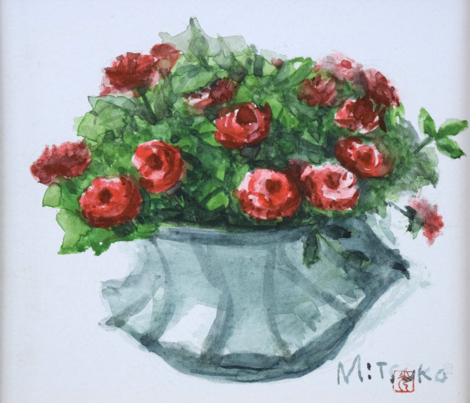 森本光子「薔薇」水彩画 作品全体拡大画像