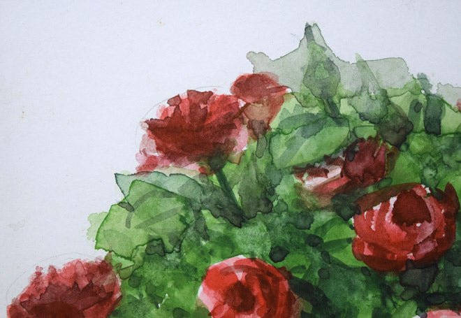 森本光子「薔薇」水彩画 拡大画像1