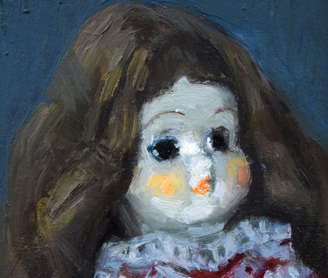 森本光子「人形」油絵・F0号 拡大画像1