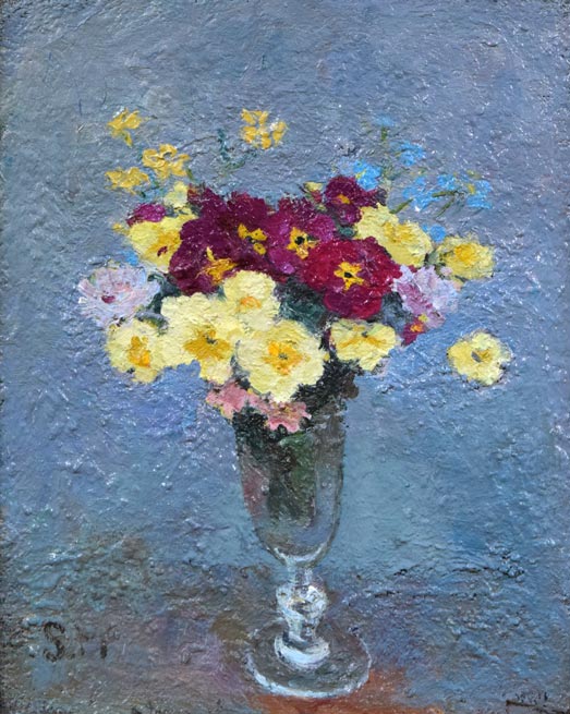 森本三郎「花」油絵・F3号 作品全体拡大画像