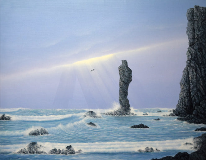 森田哲隆「積丹岬(女郎子岩)」油絵・F50号 作品全体拡大画像