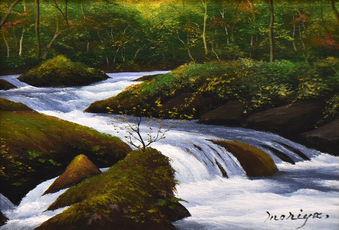 守家勤「秋の奥入瀬(青森県上北郡十和田湖町)」油絵・P3号 作品全体拡大画像