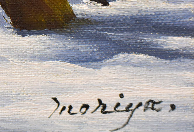 守家勤「秋の奥入瀬(青森県上北郡十和田湖町)」油絵・P3号 サイン拡大画像