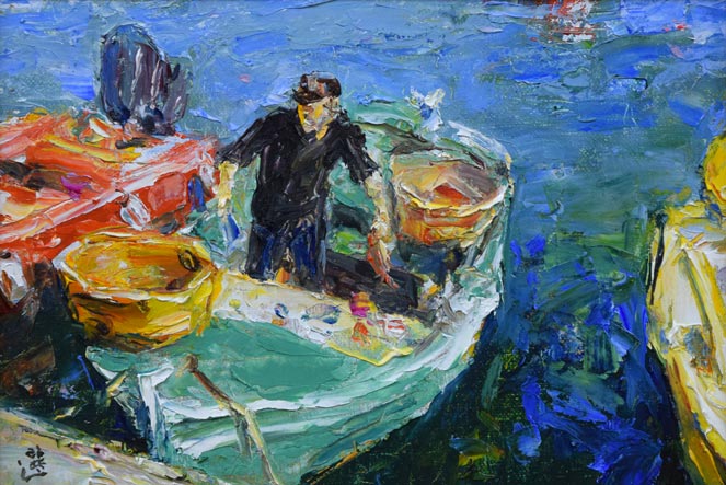 村上選「海の人」油絵・SM 作品全体拡大画像