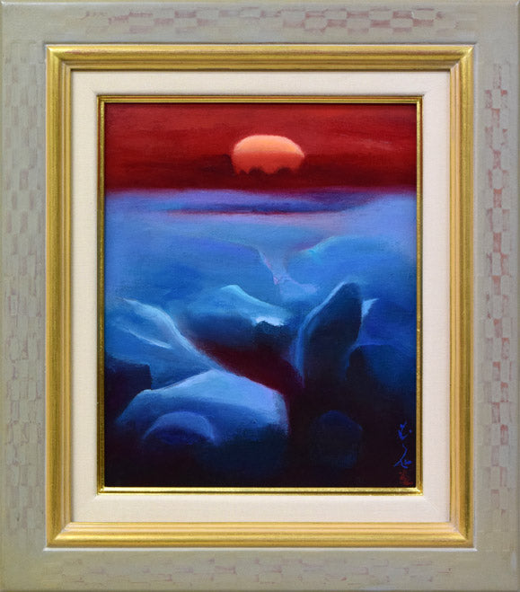 村瀬真治「オホーツク流氷 あかつき」油絵・F3号