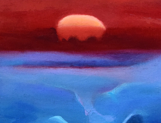 村瀬真治「オホーツク流氷 あかつき」油絵・F3号 拡大画像1