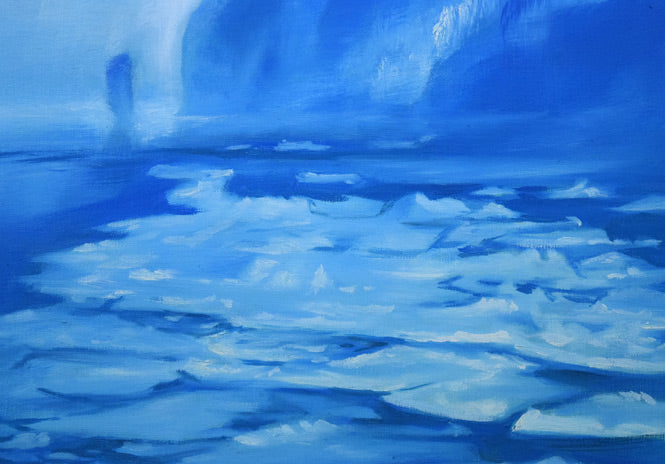 村瀬真治「オホーツク流氷・知床の春」油絵・F8号 拡大画像3