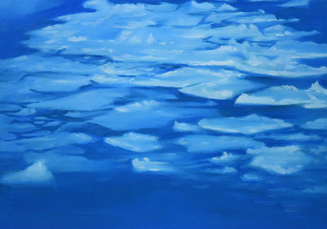 村瀬真治「オホーツク流氷・知床の春」油絵・F8号 拡大画像4