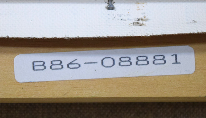 村田省蔵「六月の熱海」油絵・F6号 裏側拡大画像1(「一枚の繪」管理番号シール)