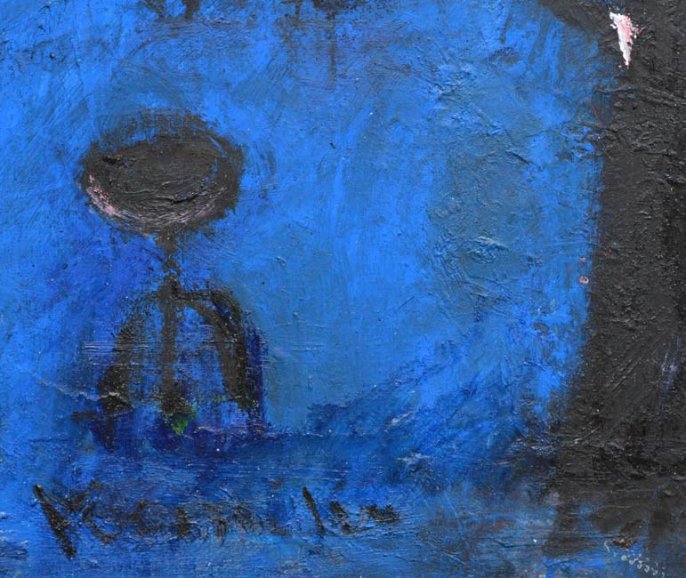 南雲 久美子「仕事部屋」油絵・コラージュ・F6号 サイン部分