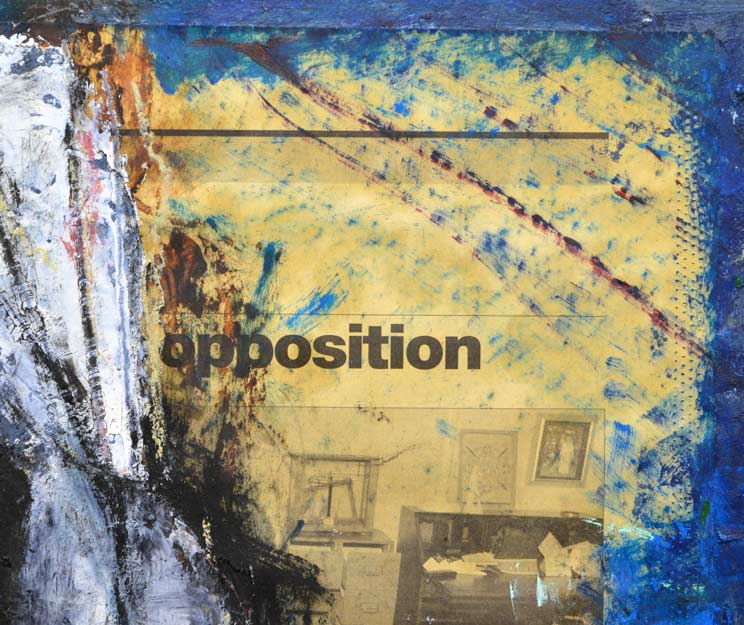 南雲 久美子「仕事部屋」油絵・コラージュ・F6号 コラージュ拡大部分2