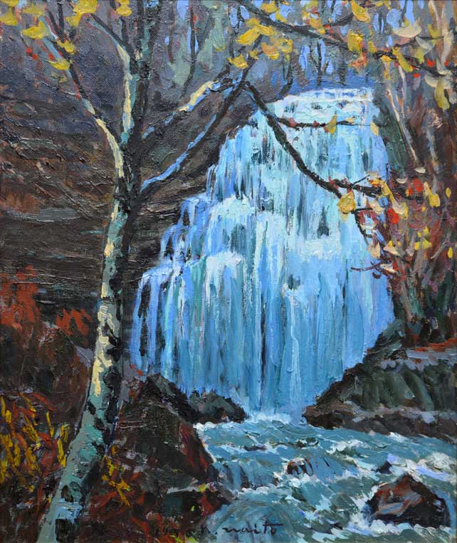 内藤 一男「アシリベツの滝」油絵・F8号 拡大部分