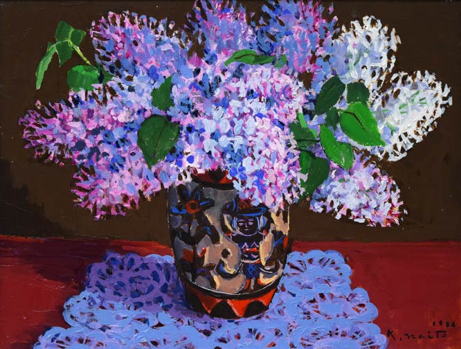 内藤一男「ライラック」油絵・F6号 作品全体拡大画像