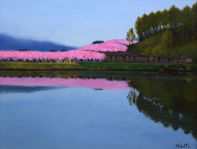 内藤綱男「池のほとり」油絵・P10号 作品全体拡大画像