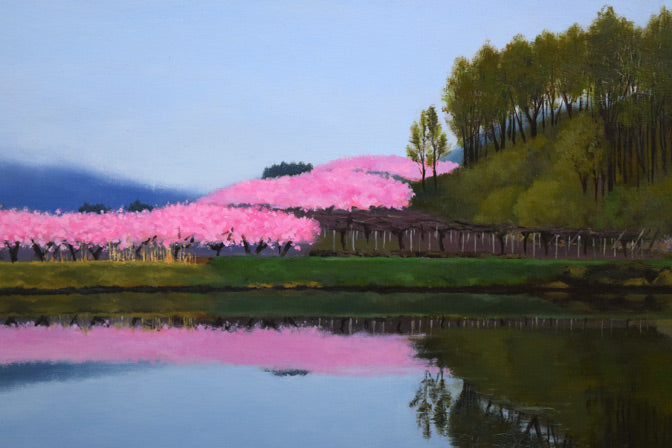 内藤綱男「池のほとり」油絵・P10号 拡大画像1