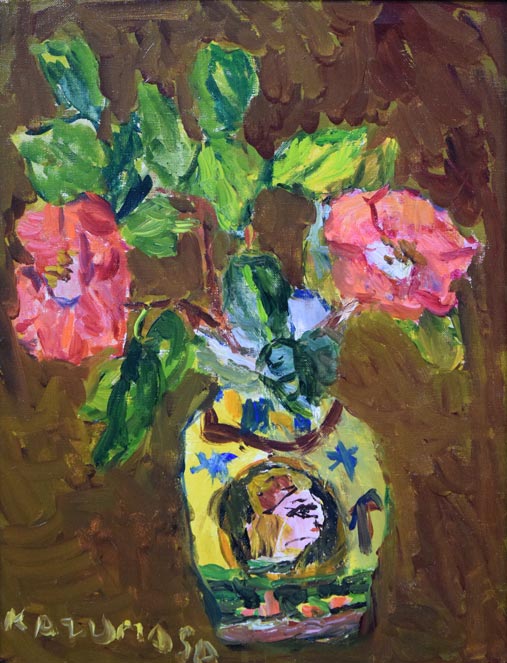 中川一政「椿」油絵・F6号 作品全体拡大画像