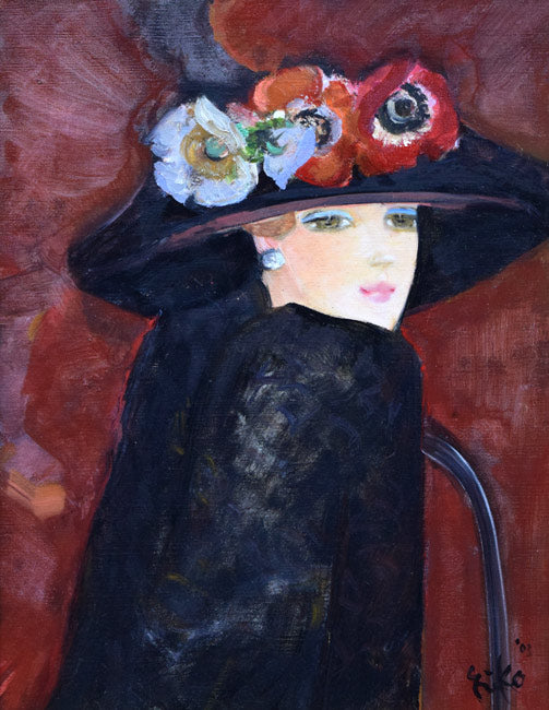 中島裕子「花のシャッポー」油絵・F6号 作品全体拡大画像