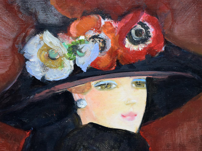 中島裕子「花のシャッポー」油絵・F6号 拡大画像1