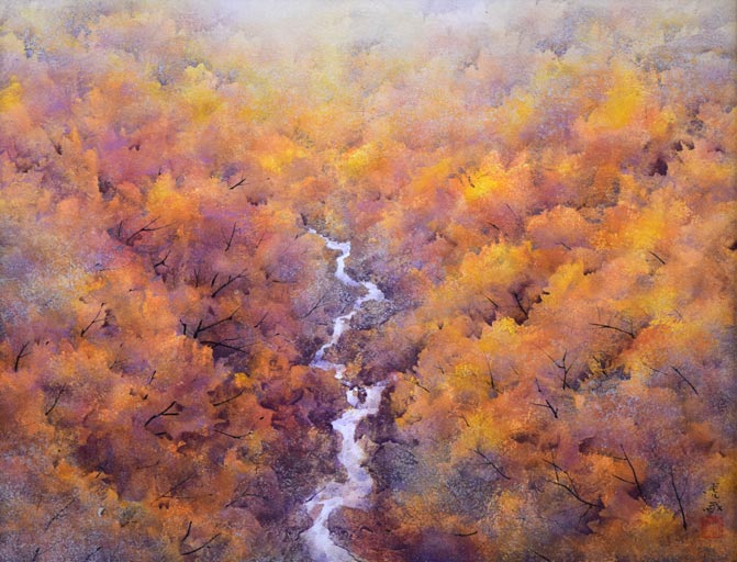 中嶌虎威「渓声」日本画・P10号 作品全体拡大画像