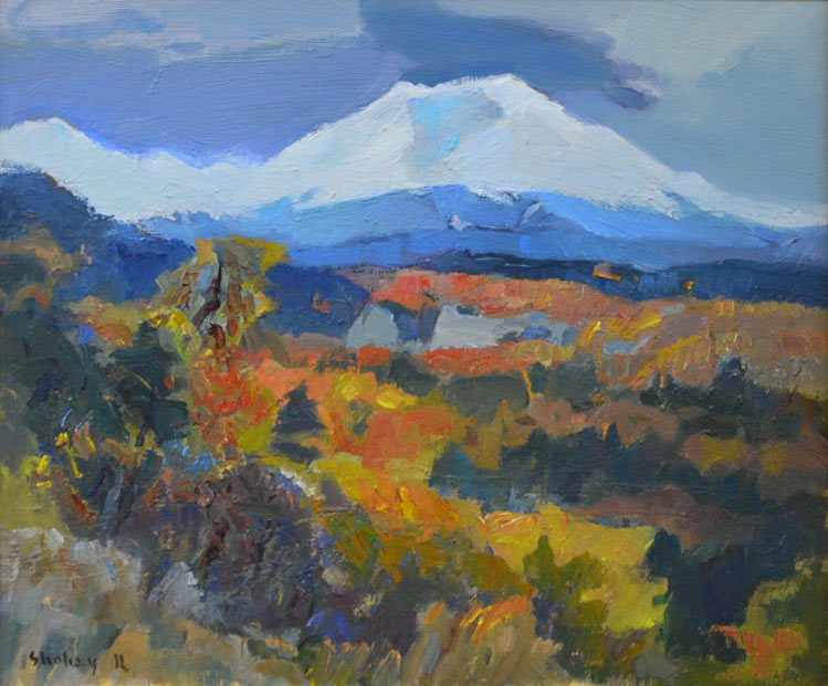 中本昭平「初雪の旭岳」油絵・F8号 拡大部分