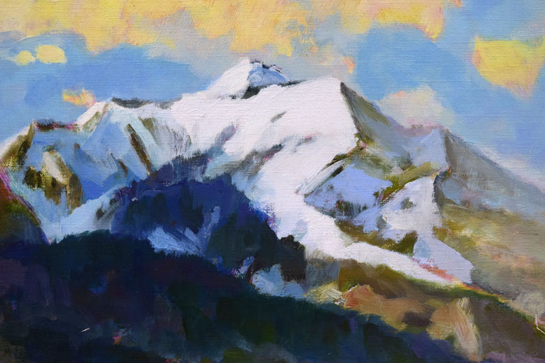 中本 昭平「残雪の山野(襟裳百人浜)」油絵・F10号 拡大部分2