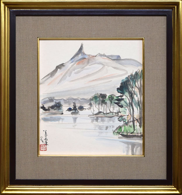 中村善策「大沼駒ヶ岳(函館)」水彩画