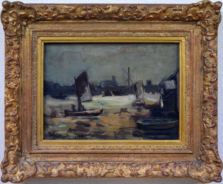 中村善策「雨後の隅田川」油絵・F4号