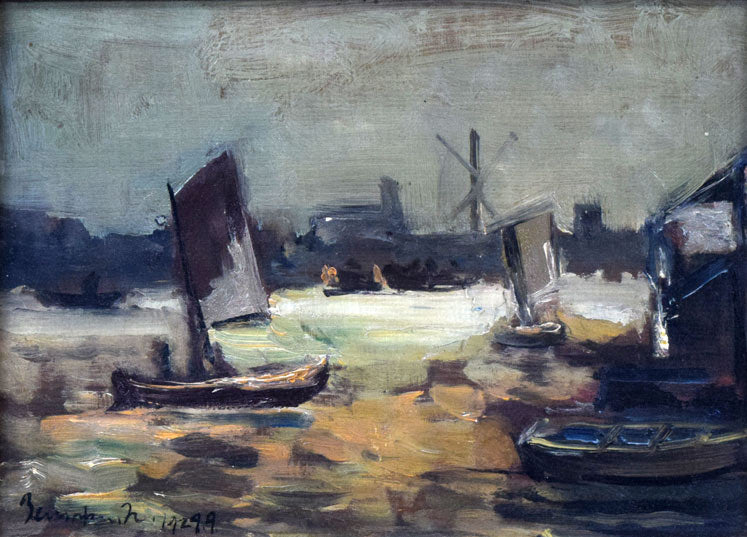 中村善策「雨後の隅田川」油絵・F4号 作品全体画像