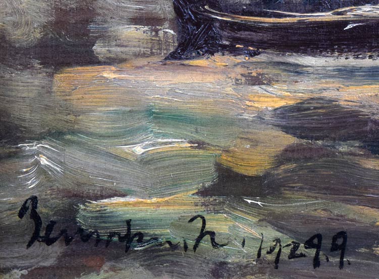 中村善策「雨後の隅田川」油絵・F4号 サイン・年記部分