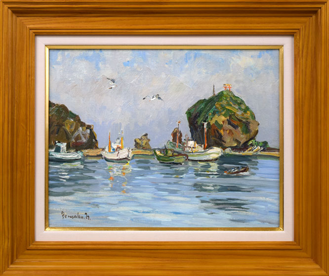 中村善策「高島漁港(小樽)」油絵・F6号