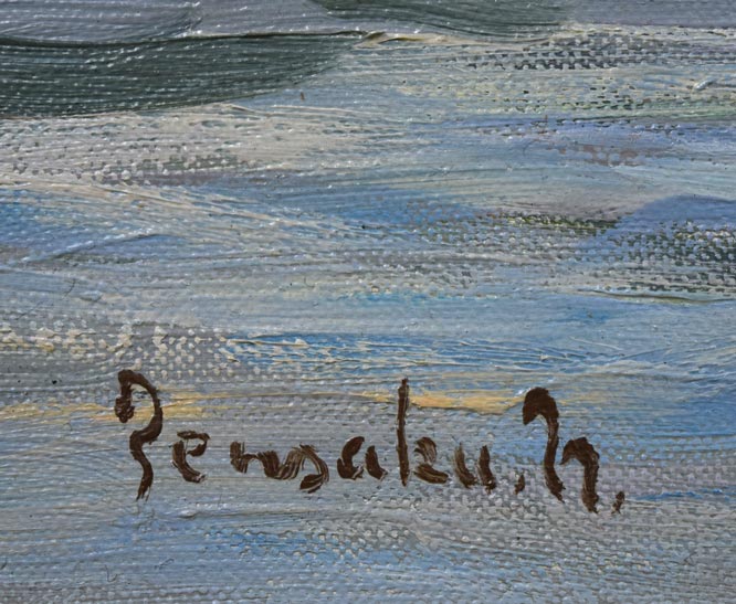 中村善策「高島漁港(小樽)」油絵・F6号 サイン拡大画像