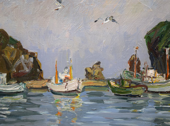 中村善策「高島漁港(小樽)」油絵・F6号 拡大画像2