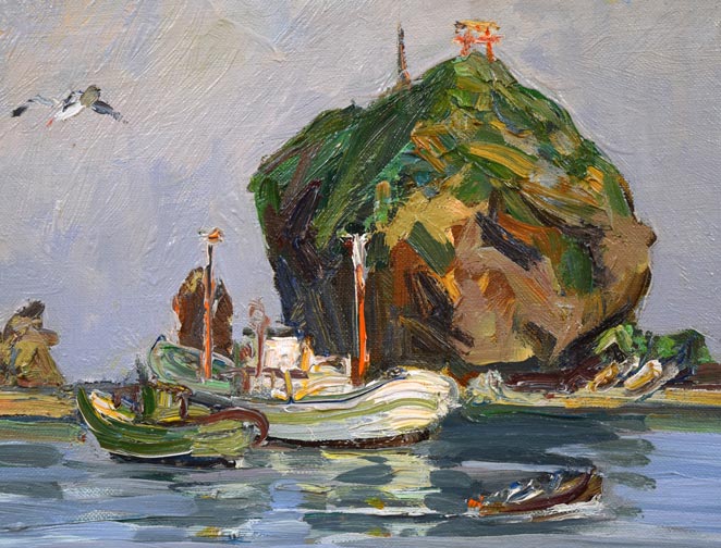 中村善策「高島漁港(小樽)」油絵・F6号 拡大画像3